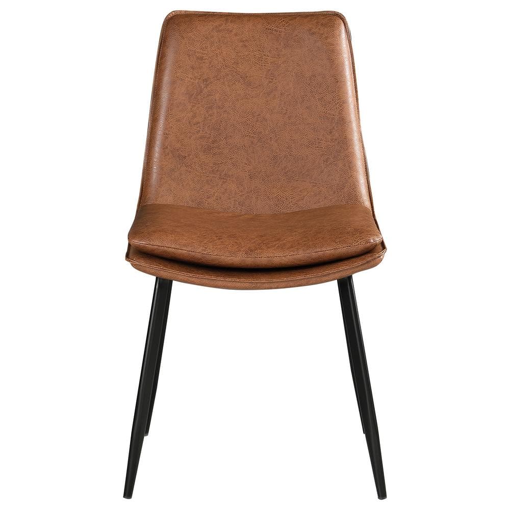 Rustic Brown Faux Leather Upholstered Side Chair with Black Metal Legs