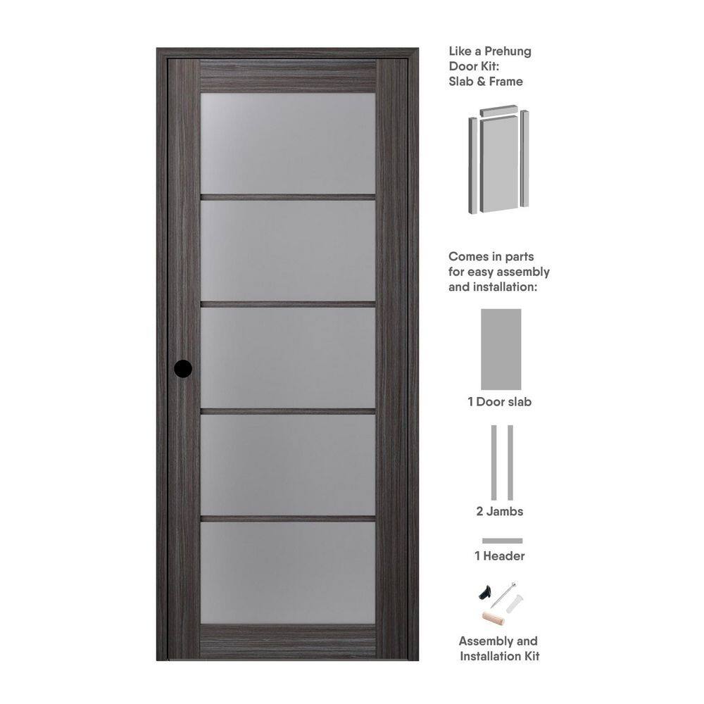 32 in. x 84 in. Paola Right-Hand Solid Core 5-Lite Frosted Glass Gray Oak Wood Composite Single Prehung Interior Door price history on PriceWatchPro