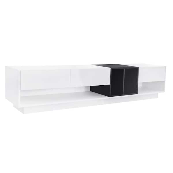 Polibi White TV Stand Fits TV's up to 80 in. with Storage, 2-Tone Media Console and Versatile Compartment