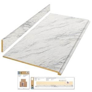 4 ft. Straight Laminate Countertop Kit Included in Calcutta Marble with Full Wrap Ogee Edge and Backsplash