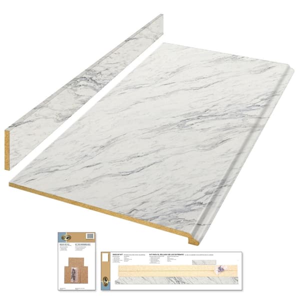 Hampton Bay 4 ft. Straight Laminate Countertop Kit Included in Calcutta Marble with Full Wrap Ogee Edge and Backsplash