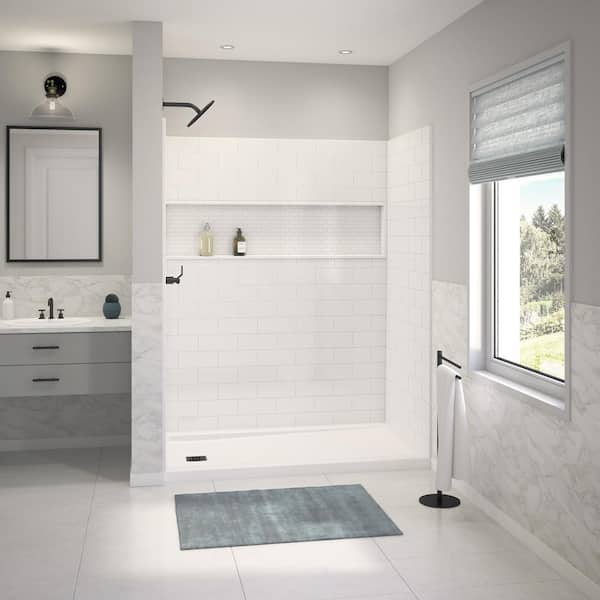 Bootz Industries Shower Cast 30 in. L x 60 in. W x 78 in. H 4 Piece Alcove Shower Kit with Left Hand Base and Composite Wall