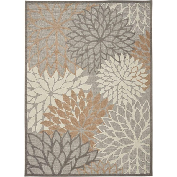 Aloha Natural 7 ft. x 10 ft. Floral Modern Indoor/Outdoor Patio Area Rug