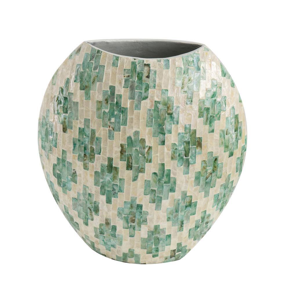 Small Green and Tan Capiz Diamond Pattern Vase