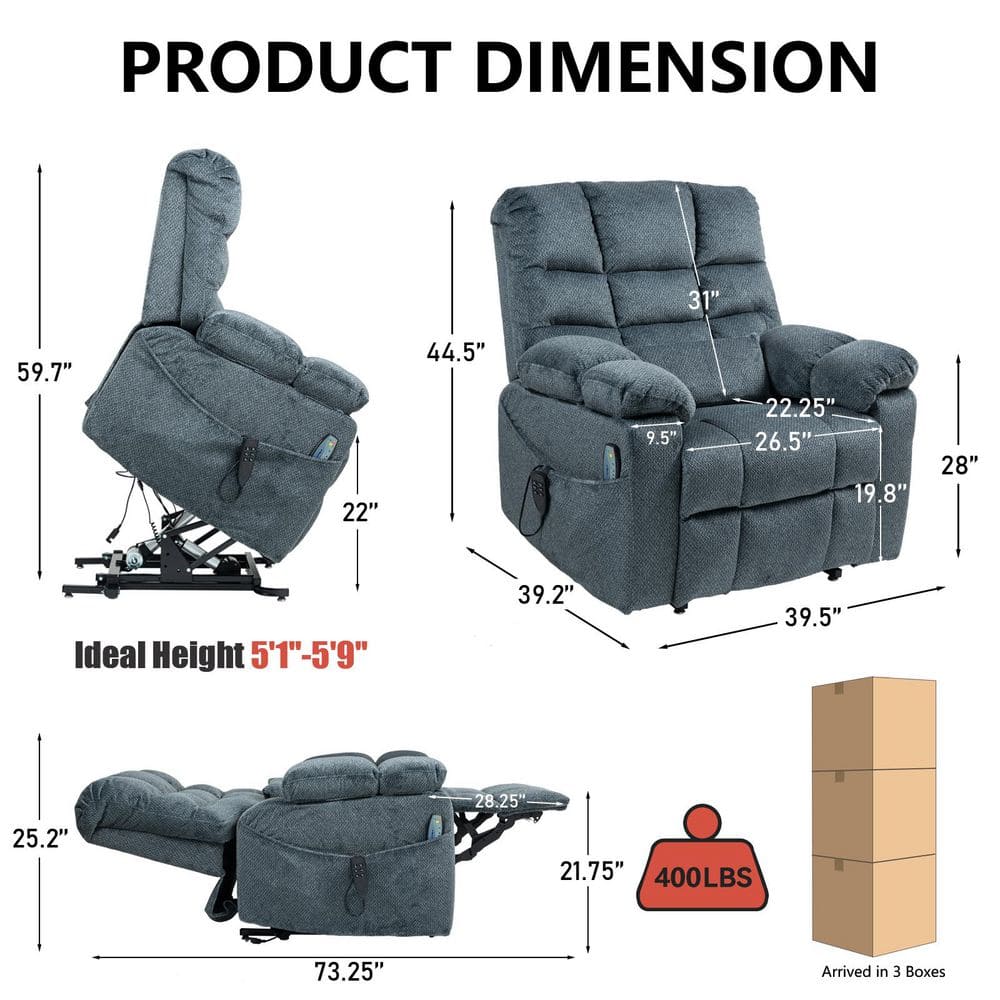 Product dimension diagram for the Aisword power lift recliner.