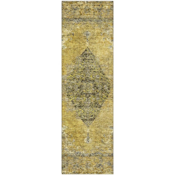 Mayfield Premium Machine Washable Abstract AMF2021 Wheat 2 ft. x 7 ft. Runner Rug