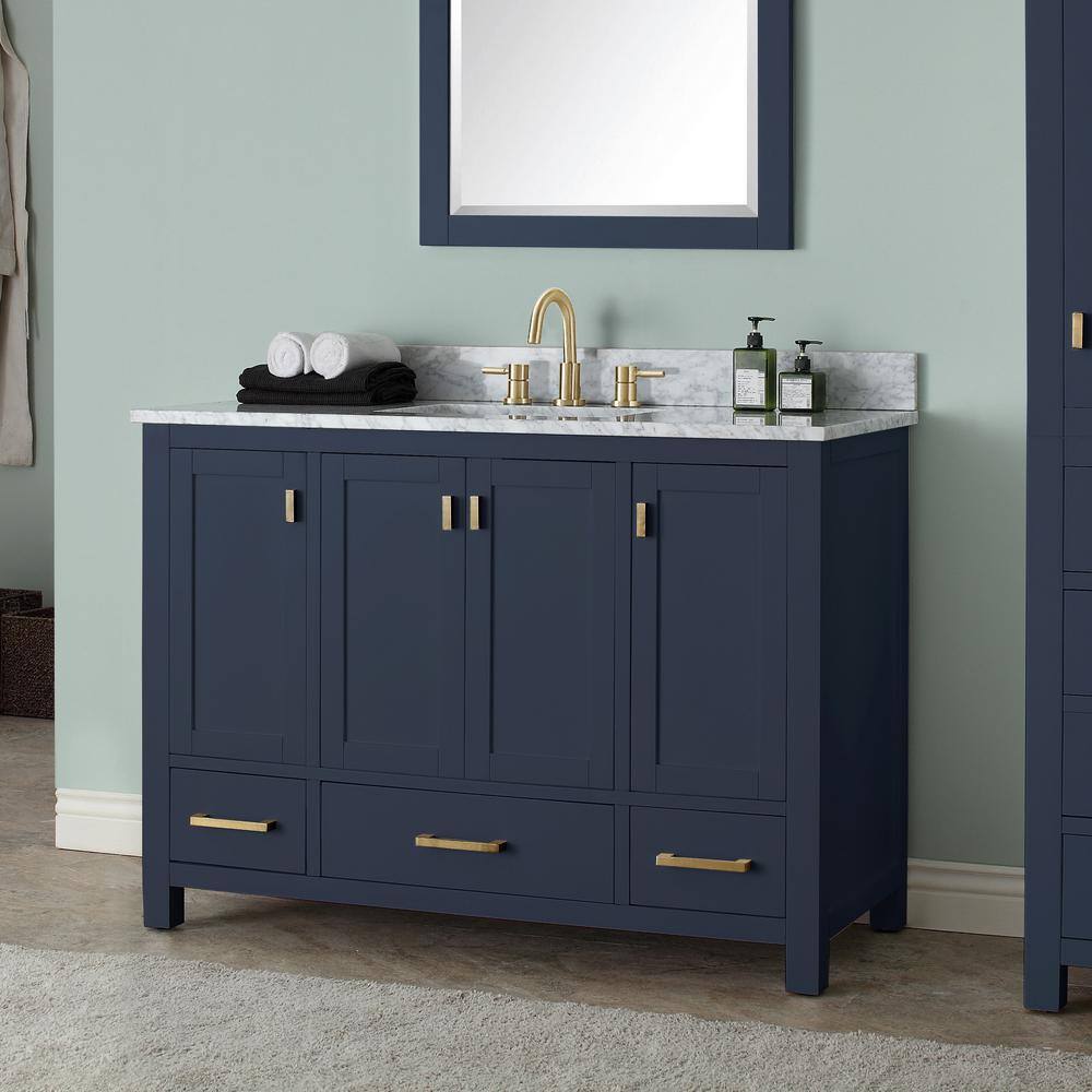 Navy Blue Solid Wood 48" Single Bathroom Vanity with Marble Top