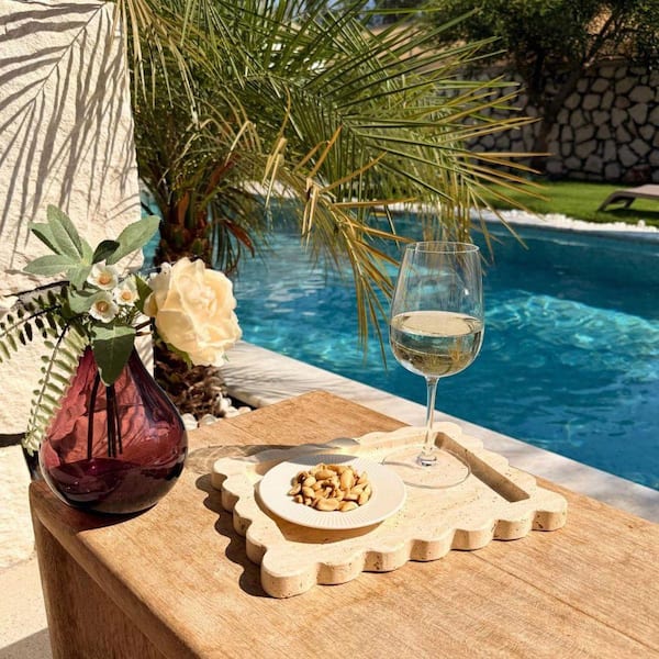 Light Beige Travertine 11 in. Handmade Decorative Tray HDFB3Y2HPF