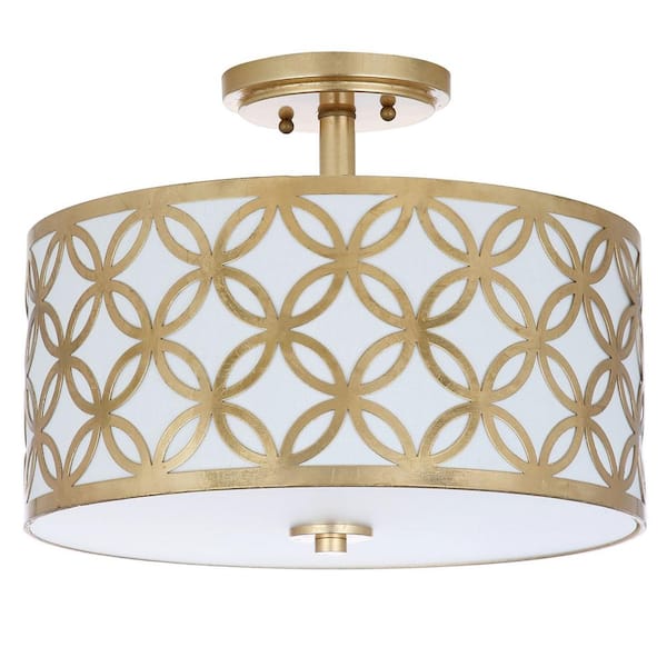 SAFAVIEH Cecily Leaf Trellis 15 in. 3-Light Gold Semi-Flush Mount