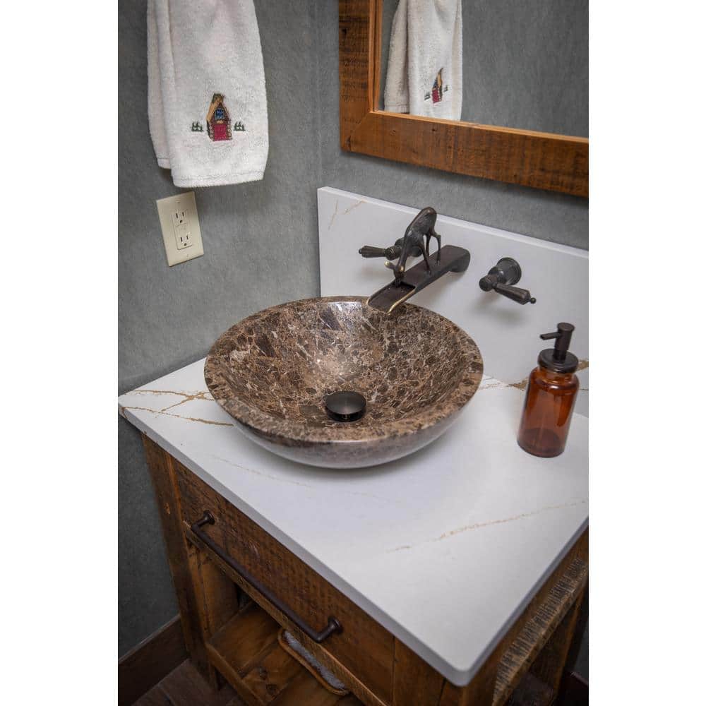 Dark Emperador Marble Circular Bathroom Vessel Sink