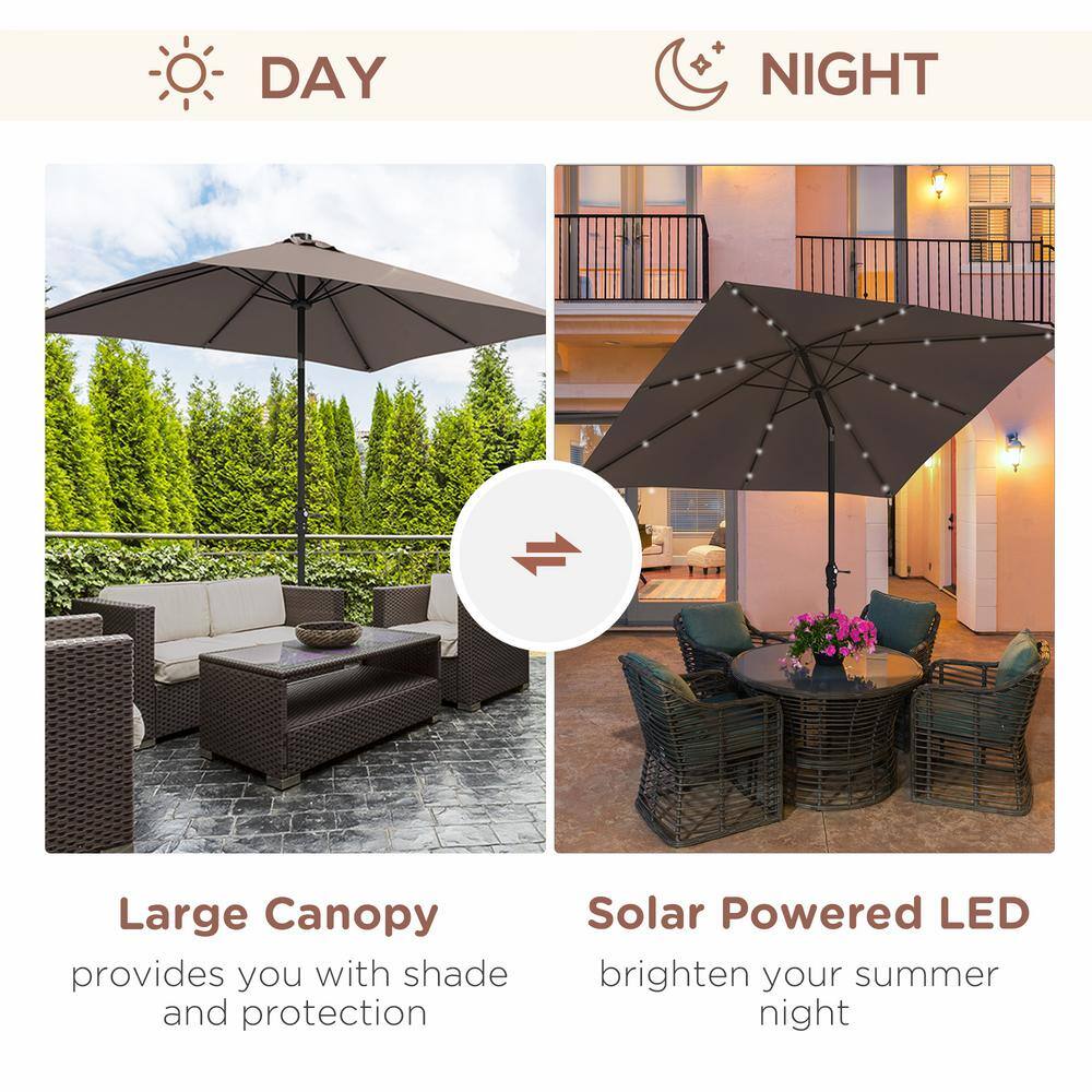 Tan Solar LED Patio Umbrella with Crank and Tilt