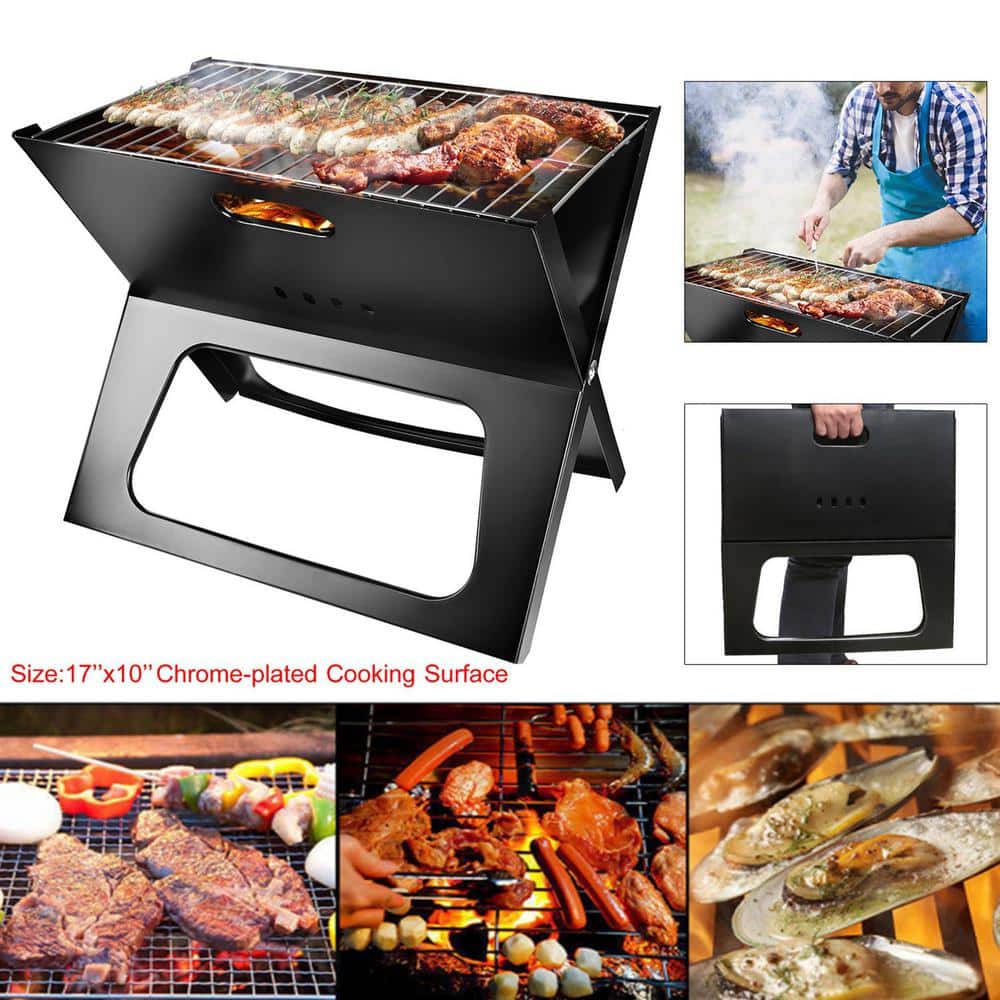 Portable Black Iron Foldable Charcoal BBQ Grill