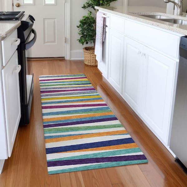 Mayfield Premium Machine Washable Abstract AMF997 White 2 ft. 3 in. x 7 ft. 6 in. Runner Rug