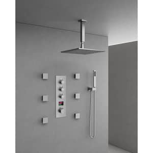 7-Spray Patterns 12 in. Dual Shower Head Ceiling Mount and Handheld Shower Head in Brushed Nickel