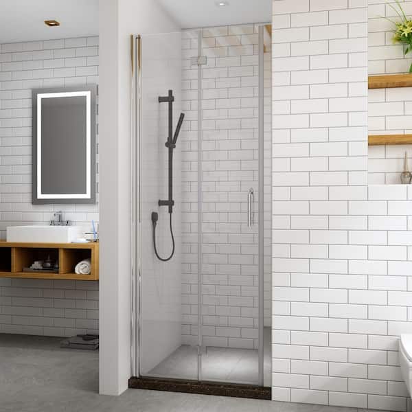TOOLKISS 36 to 37-1/4 in. W x 72 in. H Bi-Fold Frameless Shower Doors in Chrome with Clear Glass
