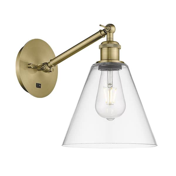 Innovations Berkshire 1-Light Antique Brass, Clear Wall Sconce with Clear Glass Shade