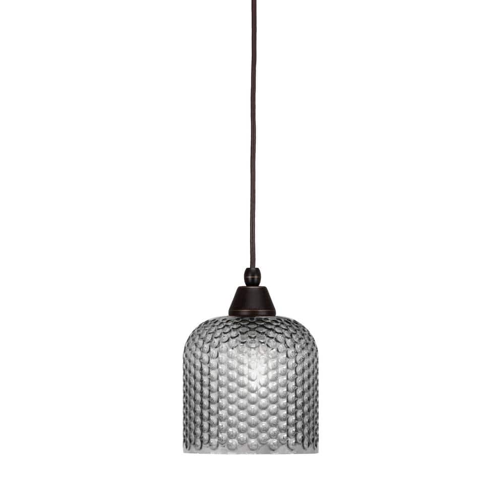Bryson 7 in. 1-Light Dark Granite Cord Pendant Light with 7 in. Smoke Textu