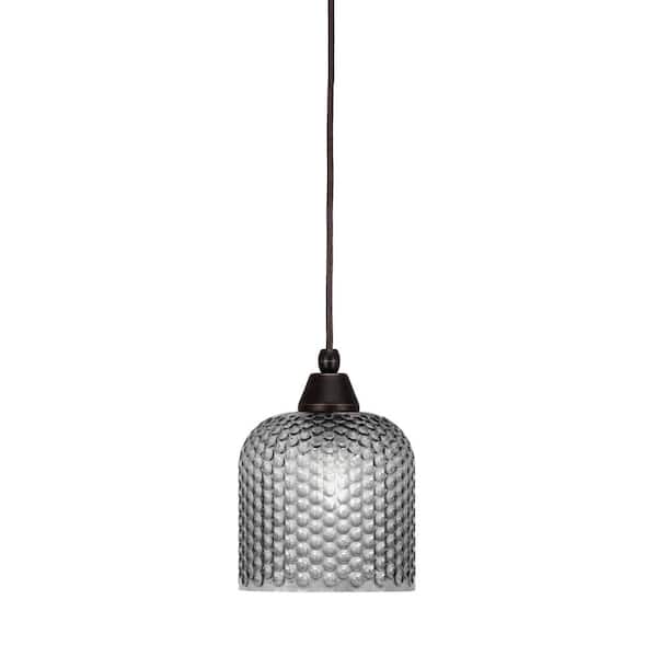 Unbranded Bryson 7 in. 1-Light Dark Granite Cord Pendant Light with 7 in. Smoke Textured Glass Shade, no bulb included