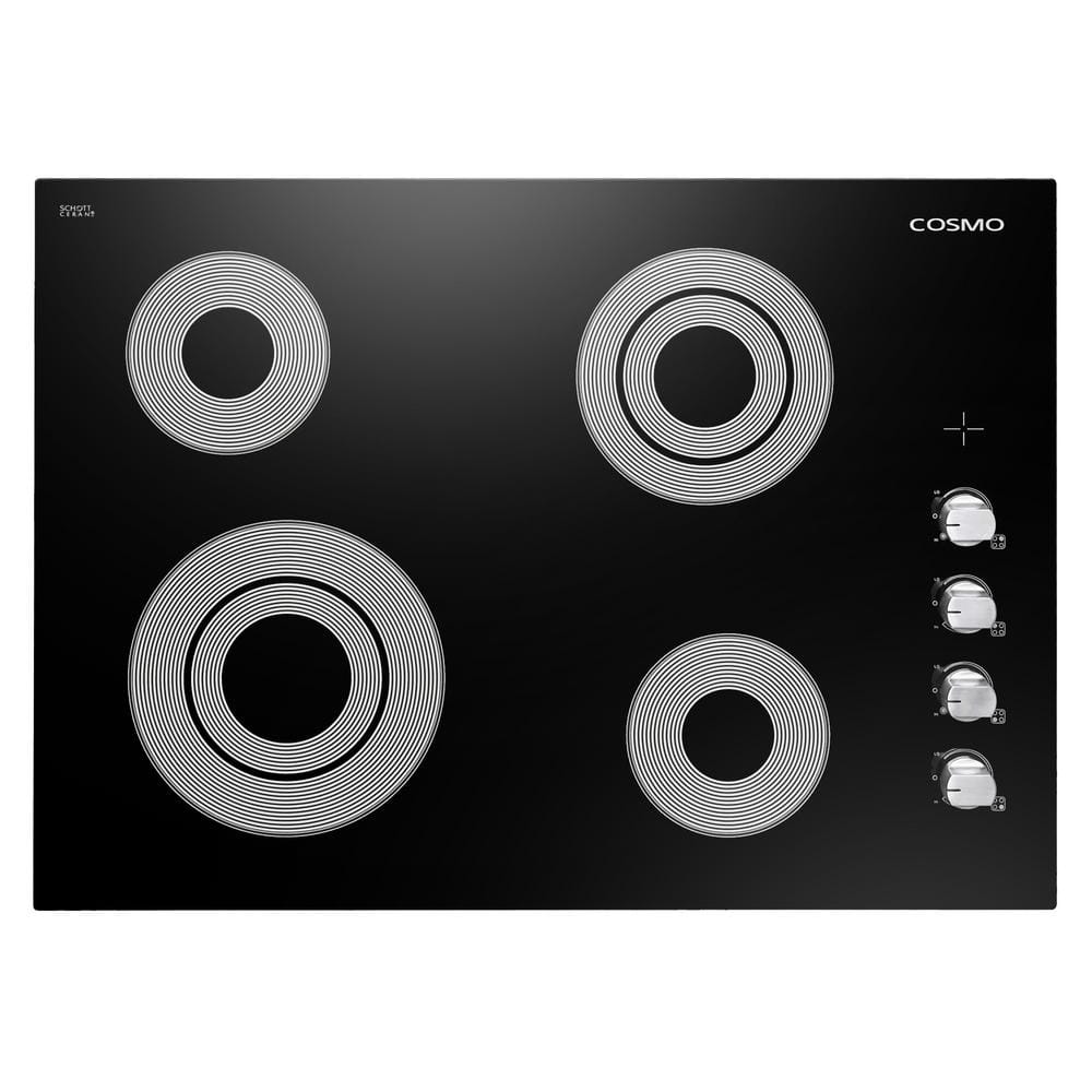 Cosmo 30 in. Electric Ceramic Glass Cooktop in Black with 4 Elements, Dual Zone Heating and Control Knobs