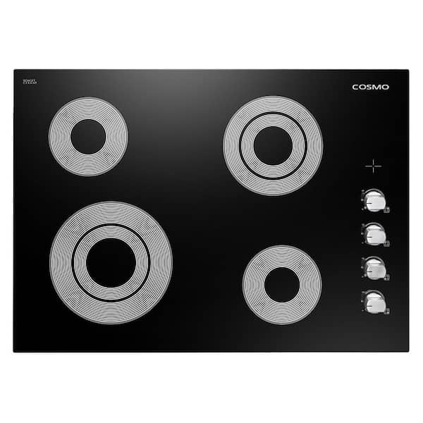 Cosmo 30 in. Electric Ceramic Glass Cooktop in Black with 4 Elements, Dual Zone Heating and Control Knobs