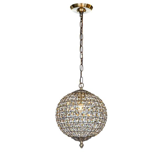 ALOA DECOR 12 in. 1-Light Retro Antique Gold Crystal Globe Chandelier Small Sphere Pendant Light