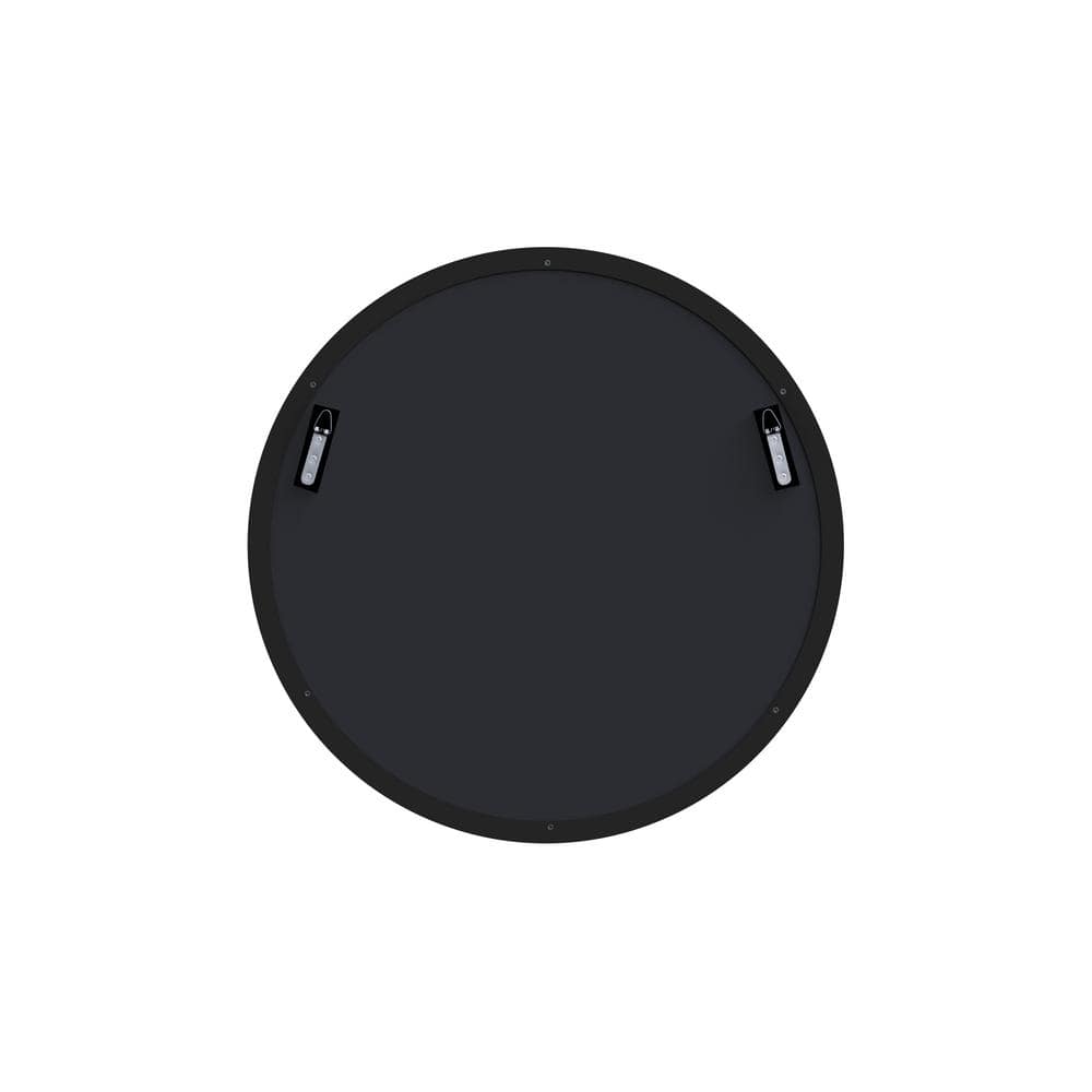 Trinity 28" Round Black Wood Framed Modern Mirror