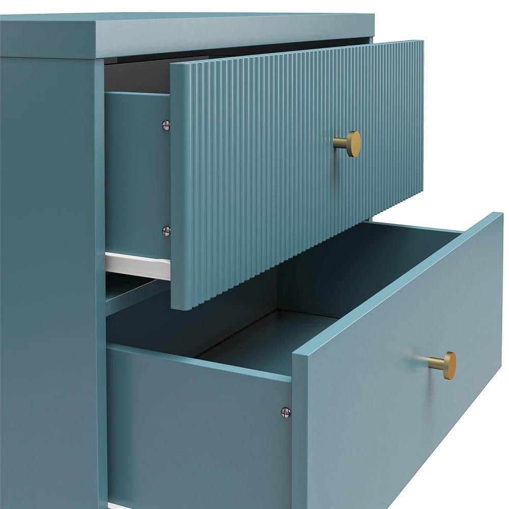 Smoke Blue 2-Drawer Nightstand with Gold Accents