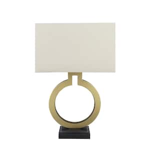 27 in. Gold Metal Table Lamp with Rectangular Shaped Lamp Shade in Khaki