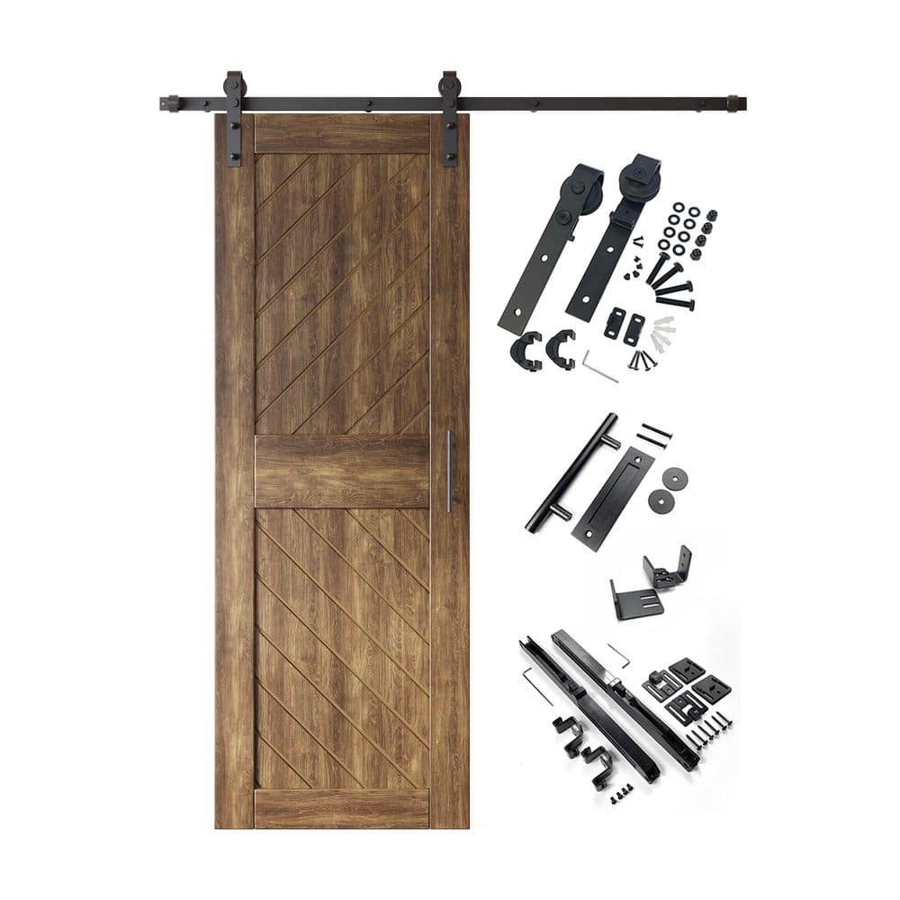 XT3 26 in. x 84 in. C-Panel Dark Walnut Slanted Stripe Design Solid Pine Wood Sliding Barn Door with Hardware Kit price history on PriceWatchPro