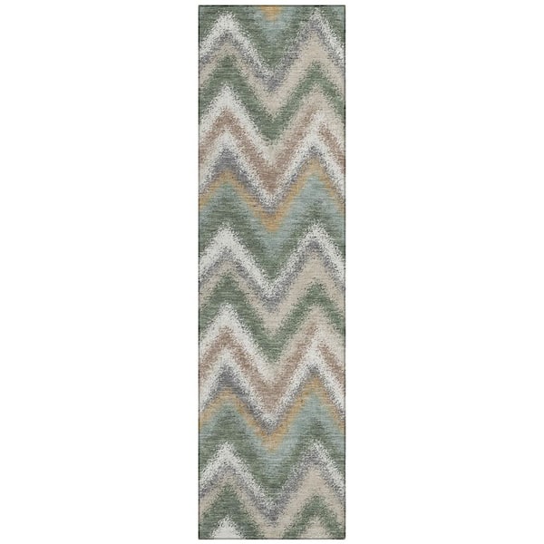 Chantille Machine Washable Indoor/Outdoor Abstract ACN2596 Basil 2 ft. x 7 ft. Runner Rug