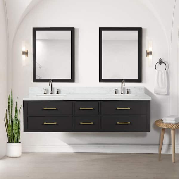 Lexora Sherman 72 in W x 22 in D Black Double Bath Vanity, Carrara