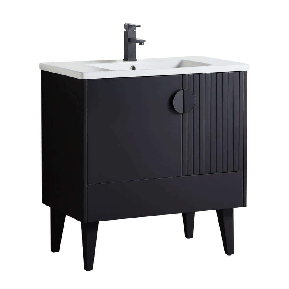 Venezian 30 in. W x 18.11 in. D x 33 in. H Bathroom Vanity Side Cabinet in Black Matte with White Ceramic Top price history on PriceWatchPro