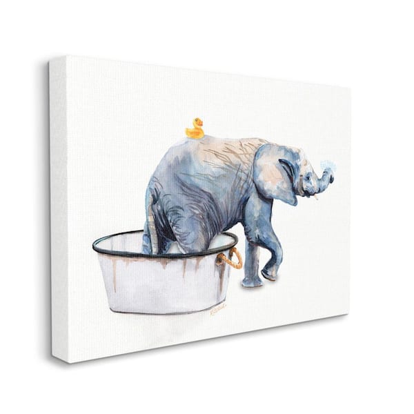 Stupell Industries "Rustic Elephant in Bubble Bath Painting" by Jennifer Redstreake Unframed Animal Canvas Wall Art Print 30 in. x 40 in.