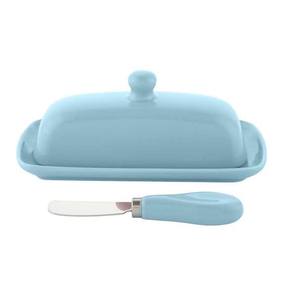 1.5 oz. Blue Porcelain Butter Dish with Knob Handle Great for Cooking, Durable & Sturdy Butter Keeper