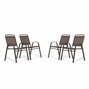 Stackable Brown Metal Outdoor Dining Chair Set of 4 w/PP Backrest and Seat