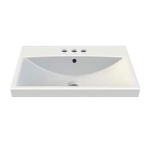 Elite Wall Mounted Bathroom Sink in White with 3 Faucet Holes