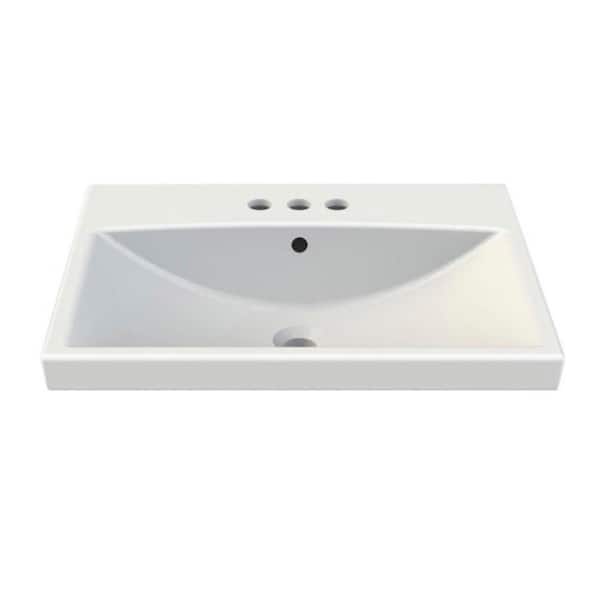Nameeks Elite Wall Mounted Bathroom Sink in White with 3 Faucet Holes