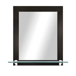 21.5 in. W x 25.5 in. H Rectangle Dark Brown Vertical Framed Mirror With Tempered Glass Shelf/White Bracket