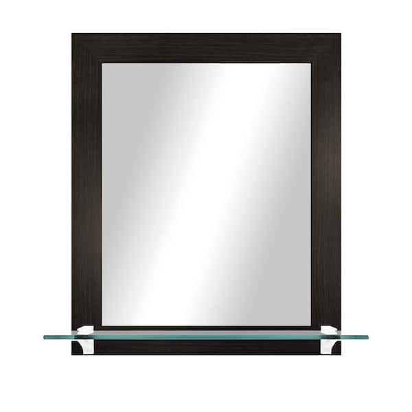 Unbranded 21.5 in. W x 25.5 in. H Rectangle Dark Brown Vertical Framed Mirror With Tempered Glass Shelf/White Bracket
