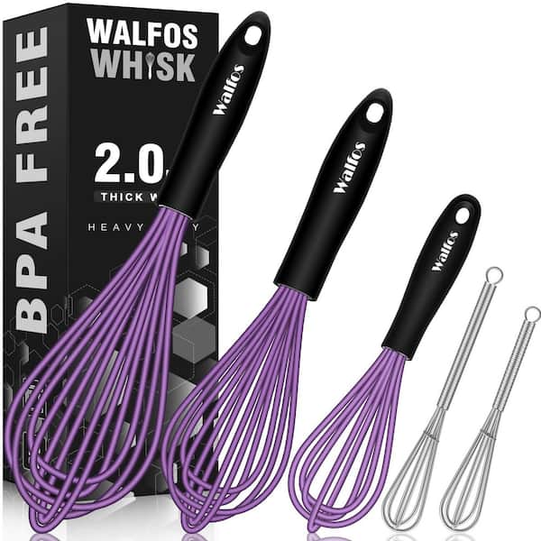 Purple Silicone Finish Whisk Set, Nonstick Mini Stainless Steel Whisks for Mixing, Beating, Frothing (5 Piece)
