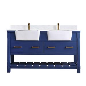 Georgia 60 in. Bathroom Vanity in Jewelry Blue with Composite Carrara Top in White with White Basin