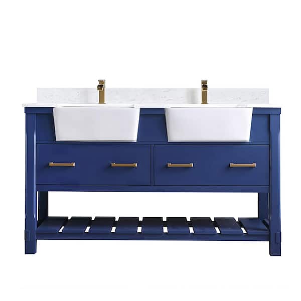 Altair Georgia 60 in. Bathroom Vanity in Jewelry Blue with Composite Carrara Top in White with White Basin