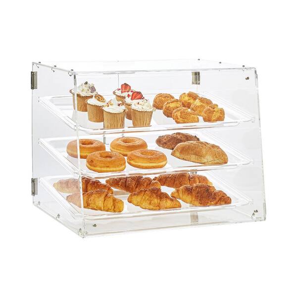 Pastry Display Case, 3-Tier Commercial Countertop Bakery Display Case, Acrylic Display Box with Rear Door Access
