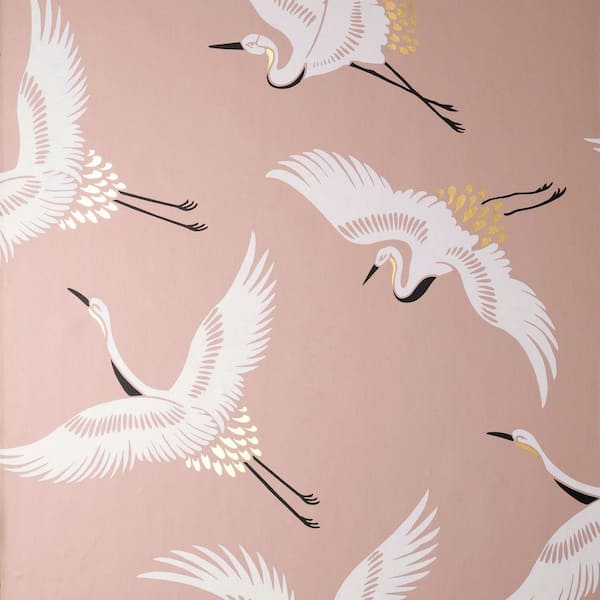 Cosette Blush Pink Cranes Wallpaper Sample