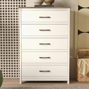 Kellie 5 Drawers Ivory with Knotty Oak Chest of Drawer (47.7 in. H x 31.5 in. W x 15.7 in. D)