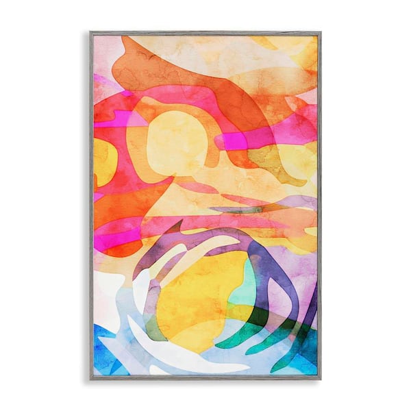 Stupell Industries Overlapping Transparent Shapes by Incado Gray Framed Abstract Giclee Art Print 18 in. x 12 in.