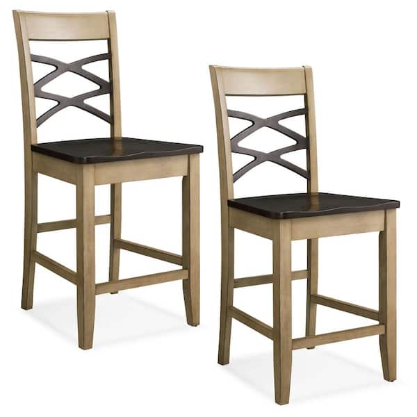 Leick Home Favorite Finds Two-tone Double Crossback Counter Height Stool with Scooped Wood Seat (Pack of 2)
