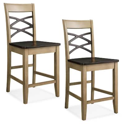 Favorite Finds Two-tone Double Crossback Counter Height Stool with Scooped Wood Seat (Pack of 2)