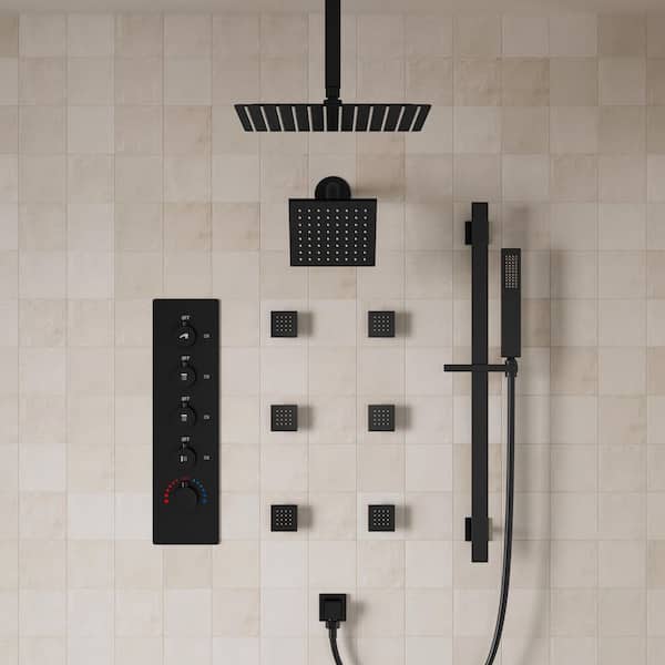 YAWWALK Thermostatic Valve 15-Spray 16 and 6 in. Dual Ceiling