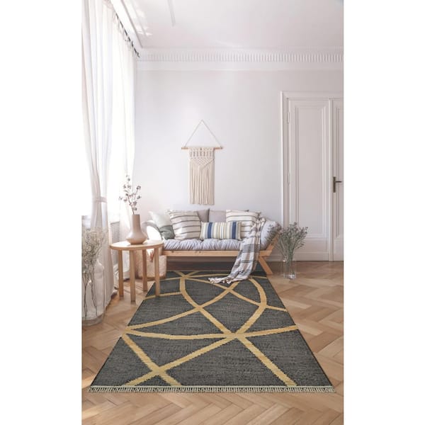 Cosmoros Yoruba Black 8 ft. x 10 ft. Abstract Bohemian Global Indoor Area Rug